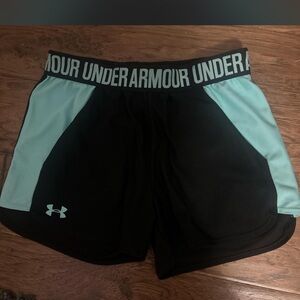 Under Armour Women's Black and Teal Athletic Shorts